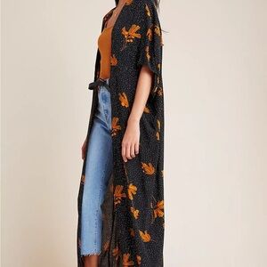 Anthropologie bel Kazan black speckled abstract floral duster kimono